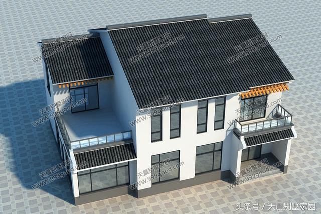 13X10.5米徽派二層別墅設(shè)計(jì)方案，中式風(fēng)格