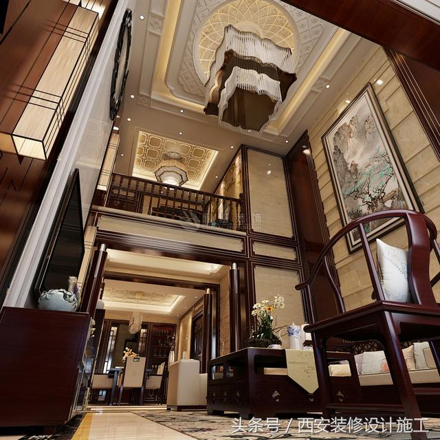 別墅豪華高端中式風(fēng)格裝修實(shí)景照片圖，大氣