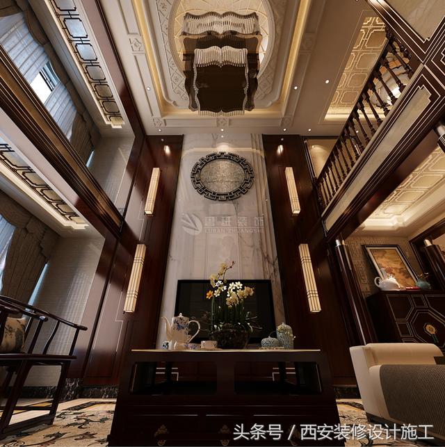 別墅豪華高端中式風(fēng)格裝修實(shí)景照片圖，大氣