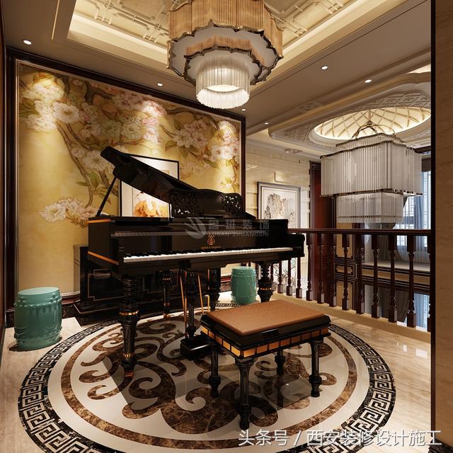 別墅豪華高端中式風(fēng)格裝修實(shí)景照片圖，大氣