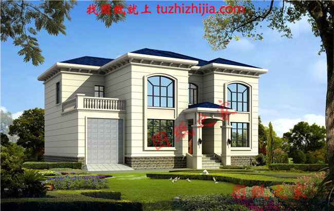 簡單大方四間二層小樓房設(shè)計(jì)圖，帶車庫，帶大露臺(tái)