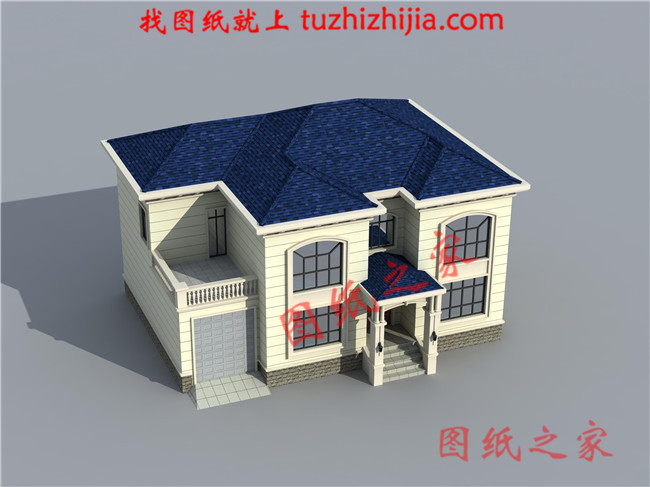 簡單大方四間二層小樓房設(shè)計(jì)圖，帶車庫，帶大露臺(tái)