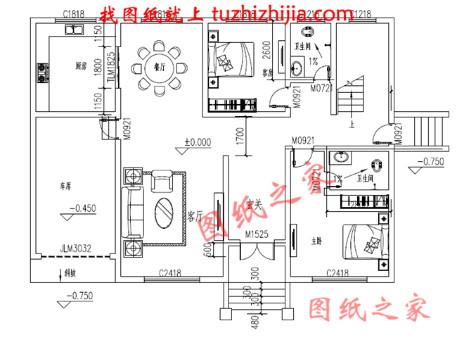 簡單大方四間二層小樓房設(shè)計(jì)圖，帶車庫，帶大露臺(tái)