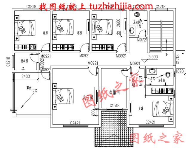 簡單大方四間二層小樓房設(shè)計(jì)圖，帶車庫，帶大露臺(tái)