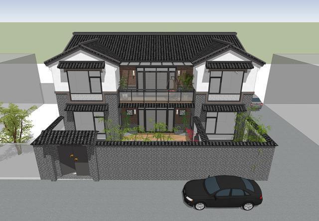 二層帶庭院中式別墅設(shè)計(jì)方案，喜歡中式建筑的收藏吧