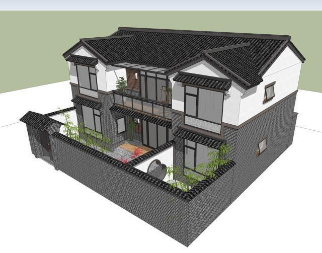二層帶庭院中式別墅設(shè)計(jì)方案，喜歡中式建筑的收藏吧