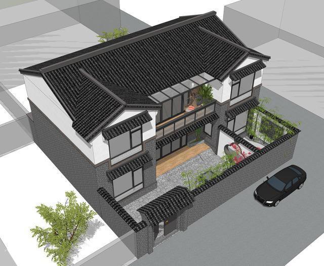 二層帶庭院中式別墅設(shè)計(jì)方案，喜歡中式建筑的收藏吧