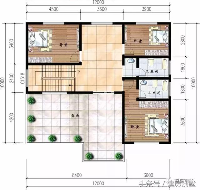 3款開間12米的農(nóng)村三層房屋設(shè)計圖，第2款很受歡迎