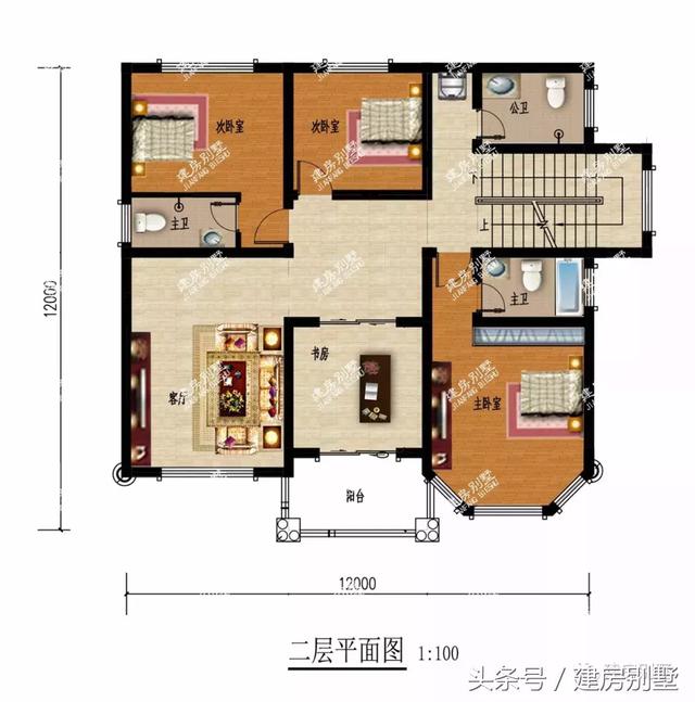 3款開間12米的農(nóng)村三層房屋設(shè)計圖，第2款很受歡迎