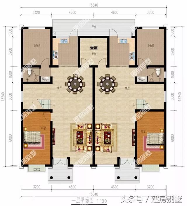 共用堂屋的三層雙拼別墅設(shè)計(jì)方案，倆兄弟這樣建很好