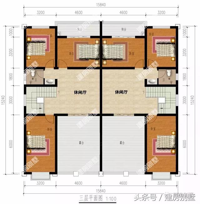 共用堂屋的三層雙拼別墅設(shè)計(jì)方案，倆兄弟這樣建很好