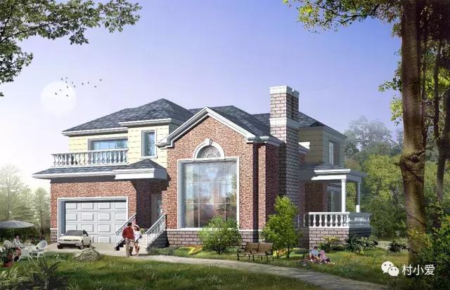 16x16m二層歐式小別墅方案圖，大落地窗+挑空客廳