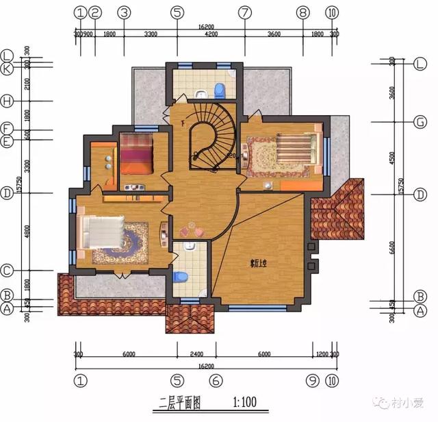 16x16m二層歐式小別墅方案圖，大落地窗+挑空客廳