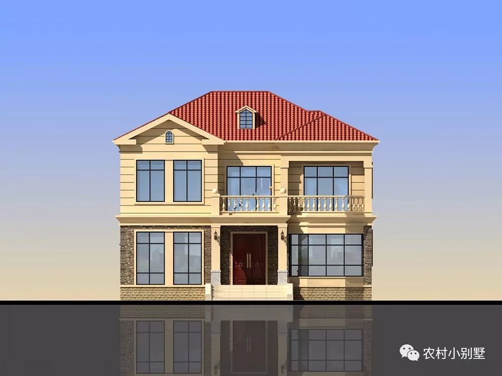 12*11米美式雙層農(nóng)村別墅設(shè)計(jì)方案圖，落地采光窗+坡屋頂