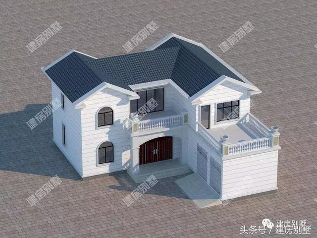 帶雙車庫的兩層別墅設(shè)計(jì)方案圖，符合一家兩輛車的需求