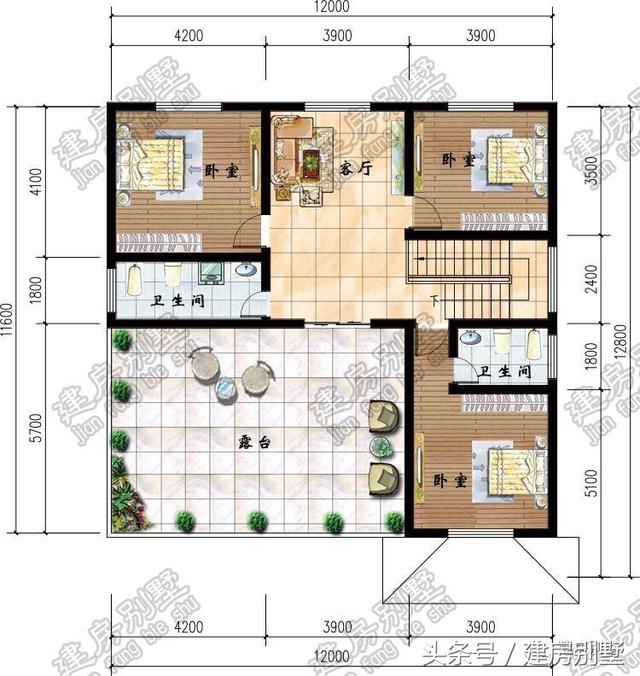 12米x12.8米三層別墅圖紙，還沒建就跟姐姐搶二樓主臥室了