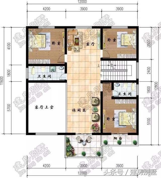 12米x12.8米三層別墅圖紙，還沒建就跟姐姐搶二樓主臥室了