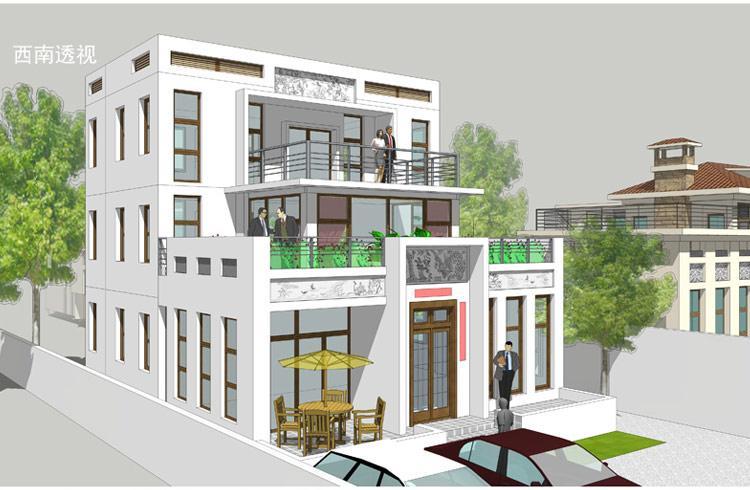 [房先生]三層對(duì)稱(chēng)自建房別墅圖紙 現(xiàn)代中式帶陽(yáng)光房大露臺(tái)