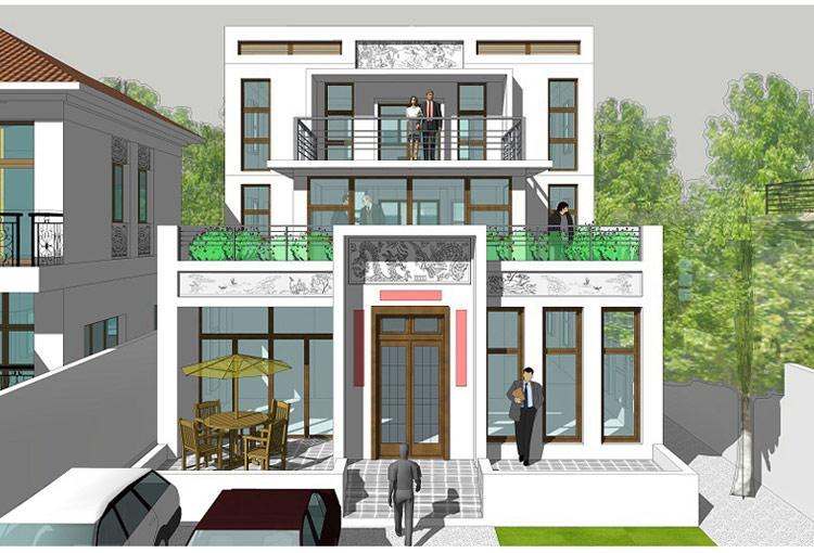 [房先生]三層對(duì)稱(chēng)自建房別墅圖紙 現(xiàn)代中式帶陽(yáng)光房大露臺(tái)