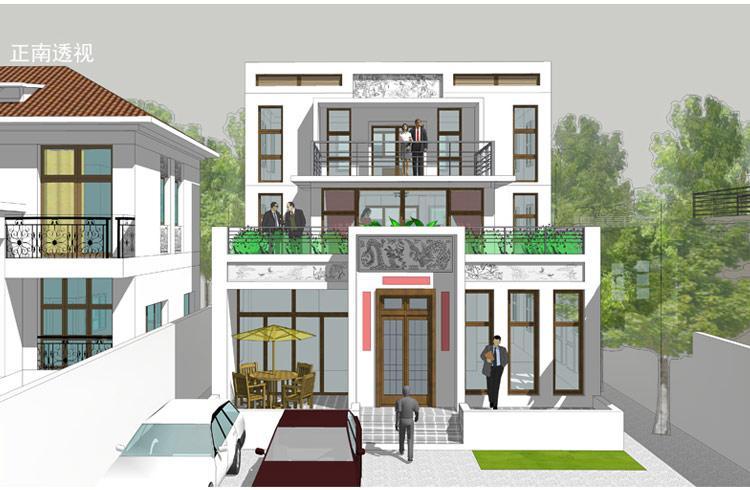 [房先生]三層對(duì)稱(chēng)自建房別墅圖紙 現(xiàn)代中式帶陽(yáng)光房大露臺(tái)