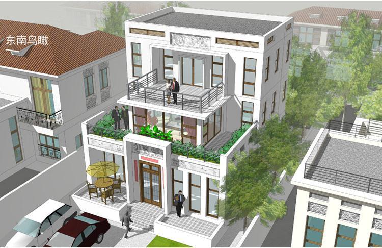 [房先生]三層對(duì)稱(chēng)自建房別墅圖紙 現(xiàn)代中式帶陽(yáng)光房大露臺(tái)