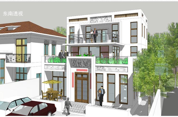 [房先生]三層對(duì)稱(chēng)自建房別墅圖紙 現(xiàn)代中式帶陽(yáng)光房大露臺(tái)