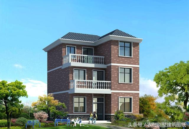 8.64米X10.43米三層新農(nóng)村住房設(shè)計圖，占地90平方米左右