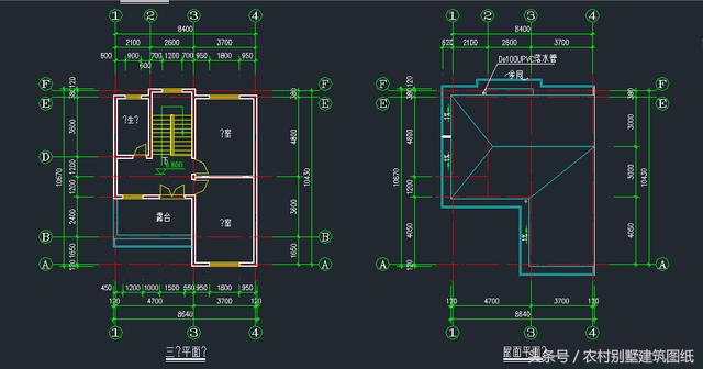 8.64米X10.43米三層新農(nóng)村住房設(shè)計圖，占地90平方米左右
