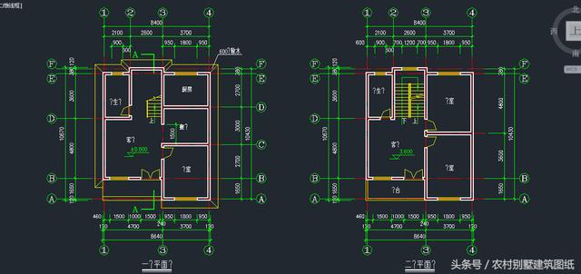 8.64米X10.43米三層新農(nóng)村住房設(shè)計圖，占地90平方米左右