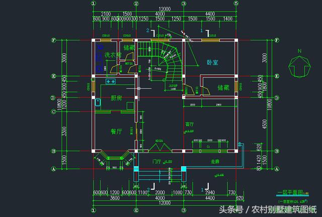 12米X10.8米三層旋轉(zhuǎn)樓梯房屋設(shè)計(jì)圖，拿到即可施工