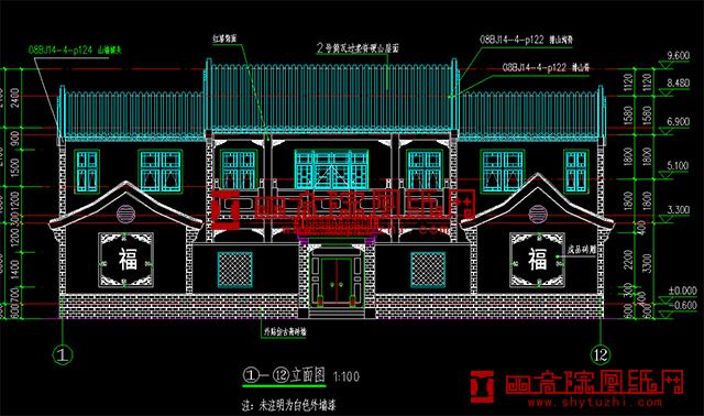 22米×20米二層三合院設(shè)計方案，前低后高，錯落有致