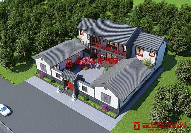 22米×20米二層三合院設(shè)計方案，前低后高，錯落有致