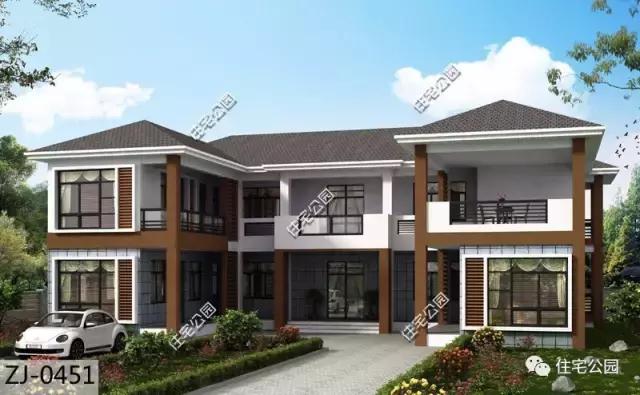 現(xiàn)代風(fēng)格二層三合院設(shè)計(jì)方案圖，不比歐美別墅差