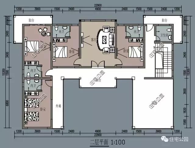 現(xiàn)代風(fēng)格二層三合院設(shè)計(jì)方案圖，不比歐美別墅差
