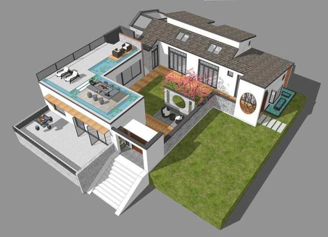 現(xiàn)代新中式二層三合院設(shè)計(jì)方案圖，低調(diào)，有品位