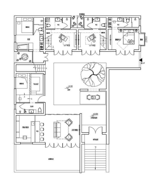 現(xiàn)代新中式二層三合院設(shè)計(jì)方案圖，低調(diào)，有品位