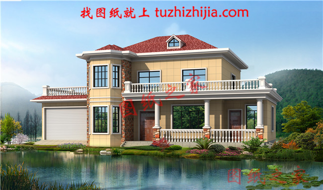 農(nóng)村4間2層樓房設(shè)計圖，帶車庫，外觀時尚，帶屋頂花園