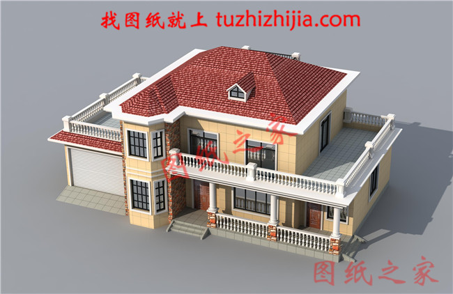 農(nóng)村4間2層樓房設(shè)計圖，帶車庫，外觀時尚，帶屋頂花園