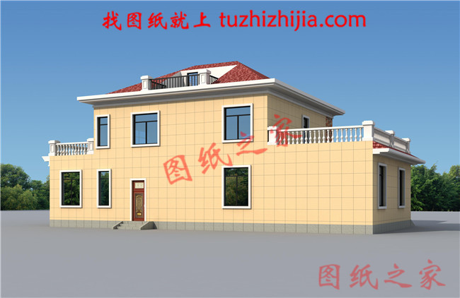 農(nóng)村4間2層樓房設(shè)計圖，帶車庫，外觀時尚，帶屋頂花園