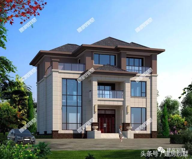 時(shí)尚中式三層自建房戶型圖，剛看到外觀就被吸引了