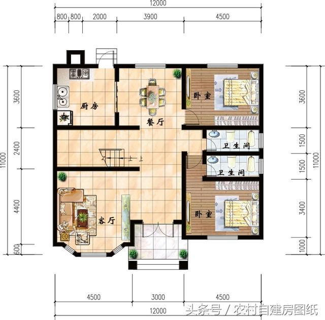 幾款復(fù)式二層樓房戶型方案圖，客廳中空的才顯高檔
