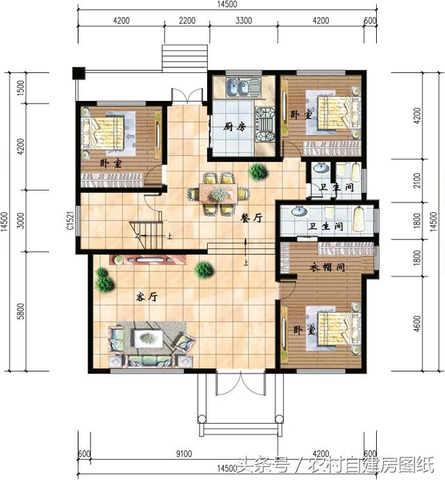 幾款復(fù)式二層樓房戶型方案圖，客廳中空的才顯高檔