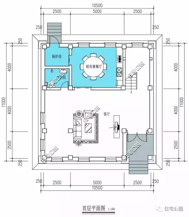 自建11X11米農(nóng)村2層別墅，帶鍋爐房露臺設(shè)計，適合農(nóng)村！