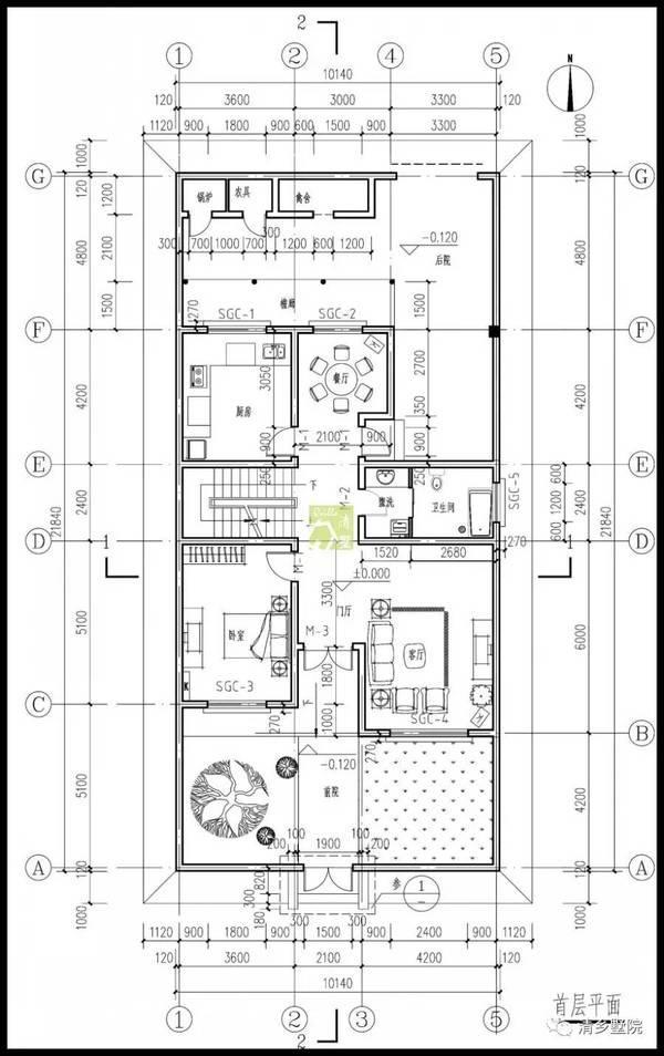 17X17米方正農(nóng)村別墅，旋轉(zhuǎn)樓梯雙車庫(kù)，秒殺城里商品房！