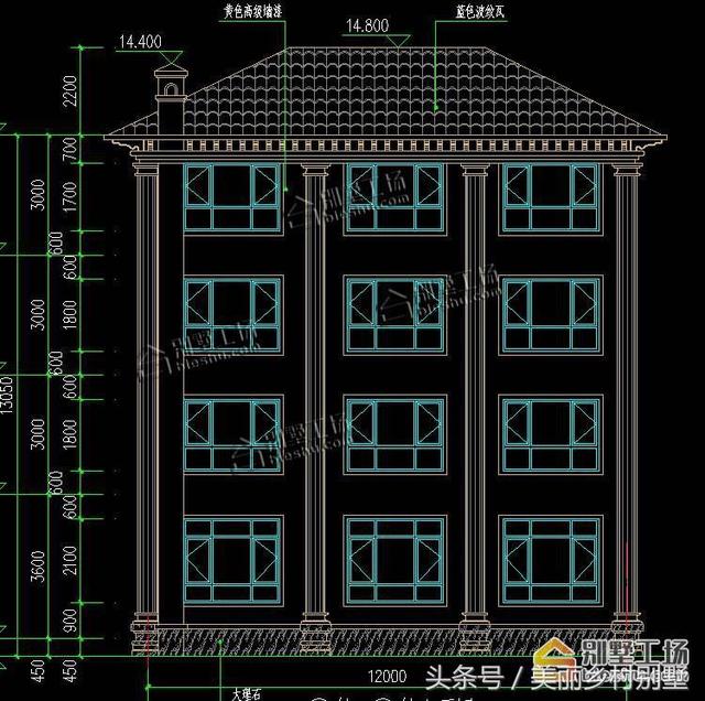 12X13米自建農(nóng)村四層別墅圖，超大露臺很給力