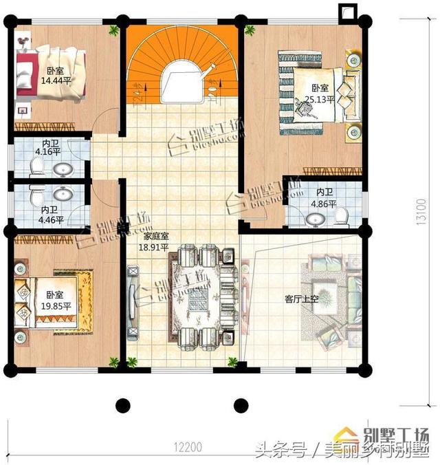 12X13米自建農(nóng)村四層別墅圖，超大露臺很給力