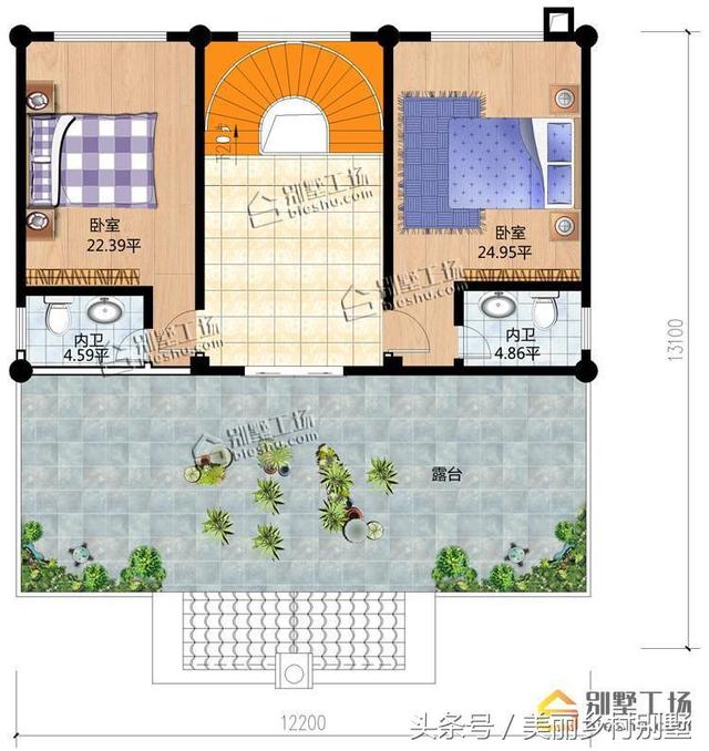 12X13米自建農(nóng)村四層別墅圖，超大露臺很給力