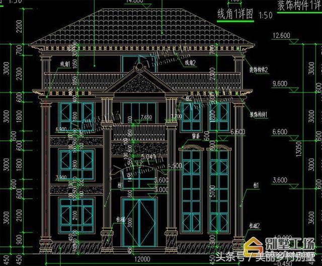 12X13米自建農(nóng)村四層別墅圖，超大露臺很給力