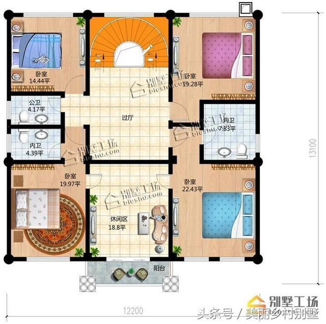 12X13米自建農(nóng)村四層別墅圖，超大露臺很給力