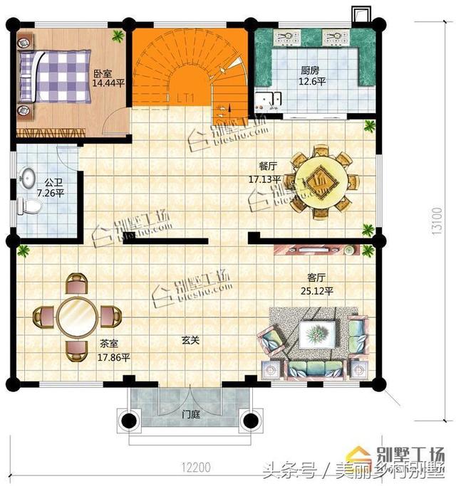 12X13米自建農(nóng)村四層別墅圖，超大露臺很給力